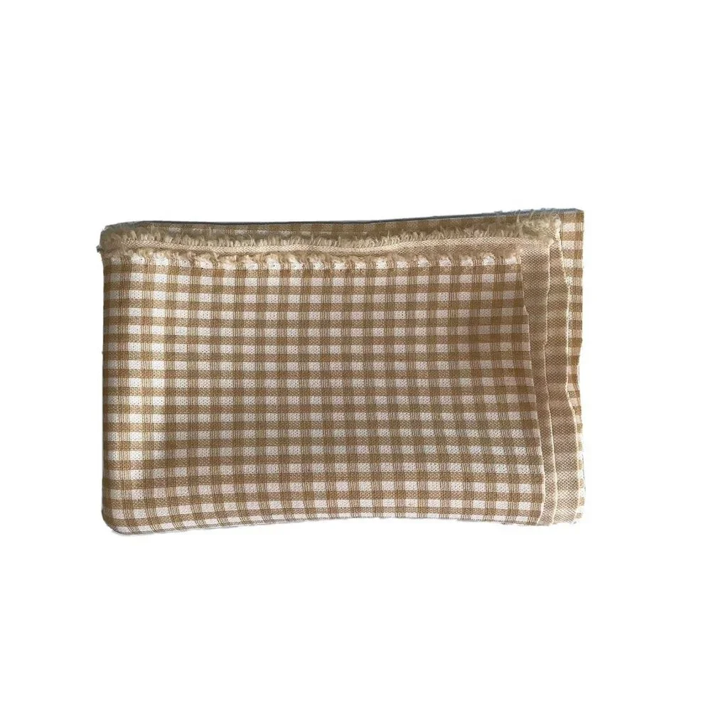 Vintage Gold White Textured Poly Check Fabric 1 1/8 Yard 60” Width, 42” Length
